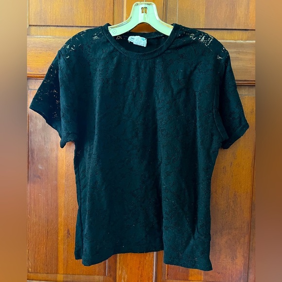 Y2K Vintage Lace Top Sheer Floral Mesh Tee Stretch Shirt 90s 2000s Retro Size L - Picture 1 of 6